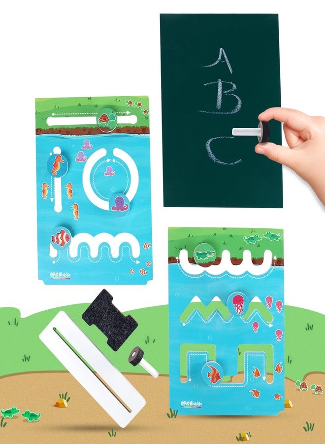 FIRSTCRY INTELLISKILLS لوحة خشبية فاخرة من إنتليس سكيلز، 3 في 1، للكتابة التمهيدية، وتتبع الأنماط، ومطابقة الحيوانات، لوحة تعليمية للكتابة والتعلم في مرحلة ما قبل المدرسة، مع قاعدة، وطباشير، وحامل طباشير، وممسحة، هدية مثالية لأعياد الميلاد، مناسبة للأطفال من عمر سنتين فما فوق. - Image 5